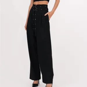 NONCHALANT Label Jace Black High-Waisted Shiny Trousers Pants Wide Leg Medium thumbnail 2