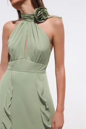 Zara dress maxi bohemian ruffled halter floral scarf wedding evening party thumbnail 13