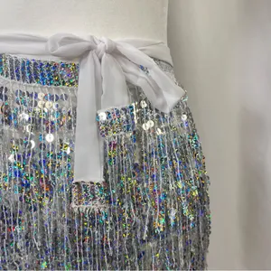 Disco Sparkling Small Silver Sequin Mini Skirt Fringe Rave Party Concert Wrap thumbnail 3
