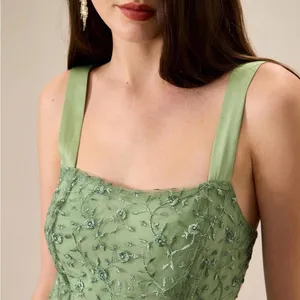 RIHOAS Women's Green Embroidery Mesh Slip Maxi Dress XS thumbnail 4