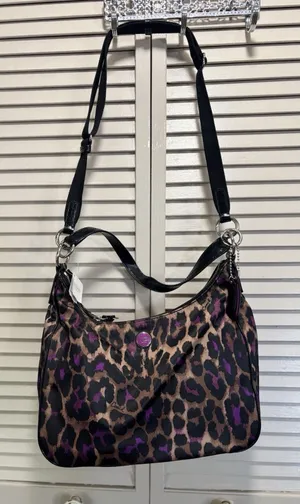 COACH NWT Ocelot Hobo Violet Multi Animal Print F26033 Large Logo thumbnail 1