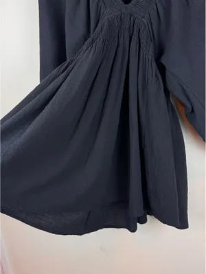 Free People For The Moment Mini Dress Black Cotton Boho Balloon Sleeve Size S thumbnail 13