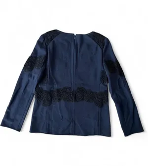 Chloe Dark Navy Blue Lace Long-Sleeve Top thumbnail 2