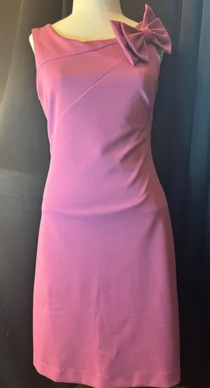 Betsey Johnson Pink Bow Shoulder Asymmetrical Sheath Dress Size 2 thumbnail 1