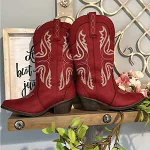 Red Cowgirl Boots Mid Calf Embroidered Western Cowboy Womens 6.5 New in Box thumbnail 9