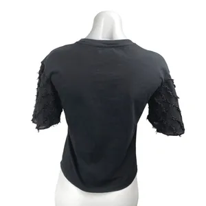 See By Chloe Women's Black Fringed Flutter Short Sleeve Blouse T shirt Top Sz S thumbnail 2