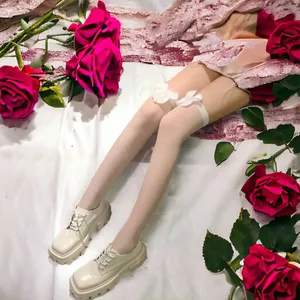 White Bow Thin Light‎ Smooth Over The Knee Socks Women's Stockings One Size thumbnail 3