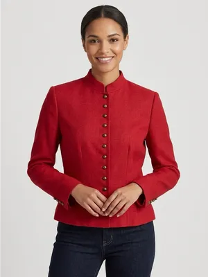 LAUREN Ralph Lauren Red Linen Military Jacket Mandarin Collar Brass Buttons Sz 6 thumbnail 1