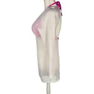 Mesh Swim Cover Up Womens Large Cream Deep Scoop Open Back Beach Dress thumbnail 6