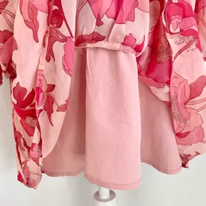 New Floral Print Twist Keyhole Front Long Sleeve Dress Pink Size XL thumbnail 9