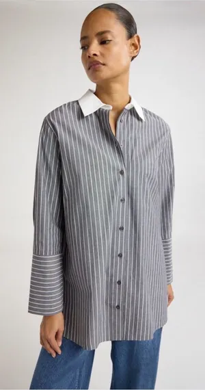 Scoop Oversized Cotton poplin blouse Gray Size L thumbnail 1