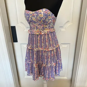 Altar’d State Floral Strapless Dress Flowy Bohemian Ruffles NWOT thumbnail 3