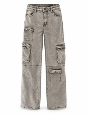 VIP Jeans Gray Acid Wash Multi Pocket Cargo Jeans Women 9/29 Y2K thumbnail 2