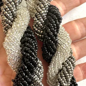 Black and grey twisted seed beaded Indonesian necklace thumbnail 9