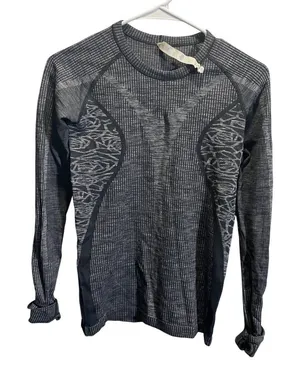 Lululemon Athletic‎ Long Sleeve Shirt Size 4 Black/Gray Pattern thumbnail 1