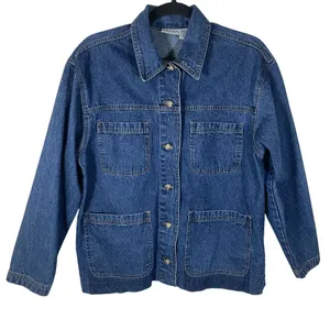 Cabin Creek Embroidered Button Up Denim Chore Jacket Utility Barn Women M Blue thumbnail 1