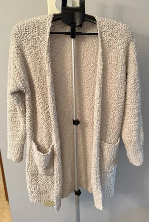 MEROKEETY Women's Off White‎ POPCORN BATWING SLEEVE OVERSIZED CARDIGAN Size S thumbnail 1