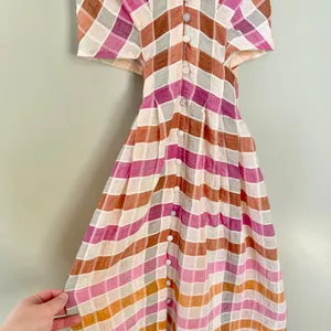 Maeve Anthropologie Ombré Plaid Midi Sundress Pink Orange White Women’s Size 2 thumbnail 10