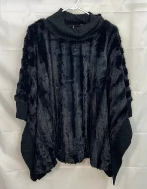 Skye's The‎ Limit women's black plush faux fur turtleneck poncho sweater small thumbnail 1