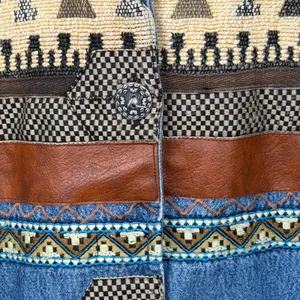 Vintage 220‎ Hickory Western Southwestern Aztec Denim Jacket Faux Leather Trim thumbnail 10