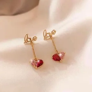 Crystal Love Heart Dangle Drop Earrings for Women thumbnail 3