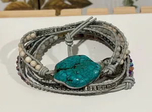 Handmade Bohemian Beaded and Faux Turquoise Healing Wrap Bracelet thumbnail 1