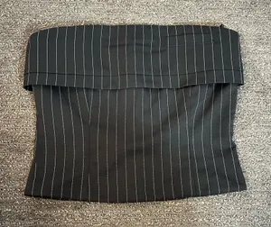 White Fox Strapless Gray and White Striped Crop Top thumbnail 1