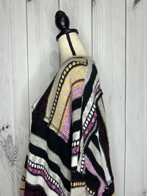 Easel Mix Print Striped Wool Blend Slouchy Sweater Crew Neck Boho Sz M thumbnail 6