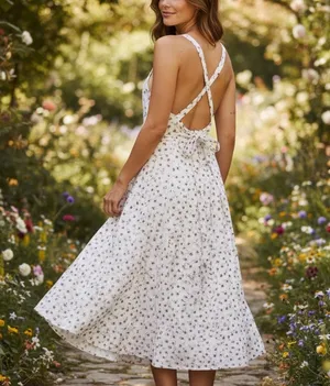 Hutch White Daisy Floral Midi Dress SIZE 12 Apron Designer Cottage Sundress $370 thumbnail 2