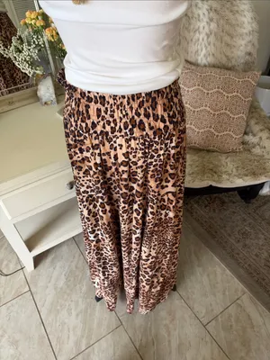 Paper heart pull on boho leopard print linen maxi skirt L thumbnail 9