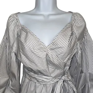 EXPRESS Belted Wrap Tie Top 3/4" Balloon Sleeves Cerulean Blue & White‎ NWOT S thumbnail 3