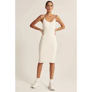 Abercrombie & Fitch Slip Midi Sweater Dress Size XL V-Neck Spaghetti Strap White thumbnail 3