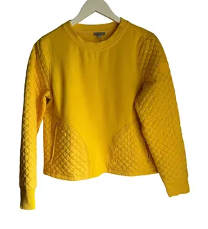 T by Talbots Yellow Quilted Sweatshirt Small Golf Pullover Stretch Athleisure thumbnail 1