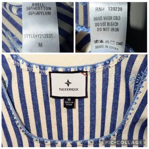 Tuckernuck Sullivan Embroidered Canvas Caftan sz M Blue Stripe Mini Swim‎ Cover thumbnail 3
