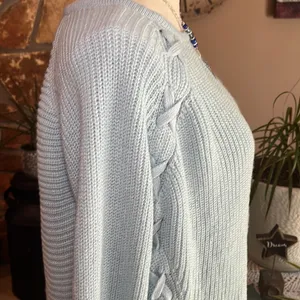 Ana Crewneck Sweater Criss-Cross Sleeve Detail Size XL Light Blue thumbnail 6