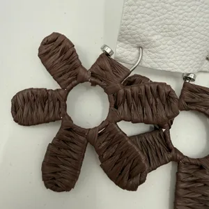 Free People Earrings NWT Woven Flower Hoops Chocolate Brown Hippie Boho Festival thumbnail 6