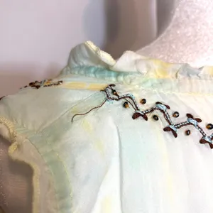 Vintage Y2K Tokyo Denim Yellow Silk Hippie Embroider Bead Tank Blouse Top Medium thumbnail 10