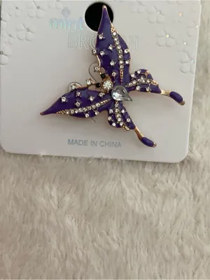 Mint Purple Butterfly Brooch with Clear Rhinestones thumbnail 2