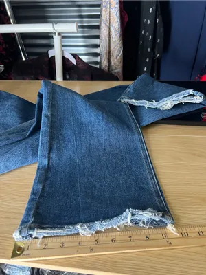 Risen Jeans High Rise Ripped Wide Leg Jeans Distressed Raw Hem Size 1/25 thumbnail 13