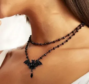 Black bat necklace with beaded details - gothic style #gothic #witchy #emo thumbnail 2
