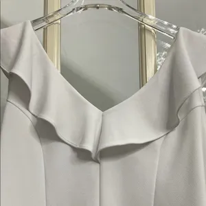 Bar III Bright White Ruffled V-Neck Blouse thumbnail 3