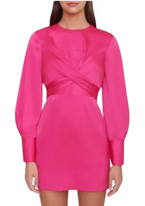 STAUD women's‎ Crosshill Pink Satin Twist Front Long Sleeve Mini Dress Size XS thumbnail 1