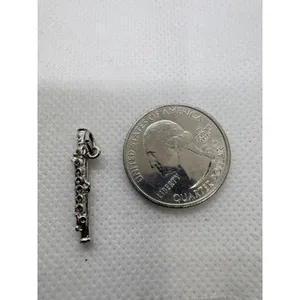 Vintage Silver Tone Flute Musical Instrument Charm‎ Magnetic Pendant 1 Inch thumbnail 3
