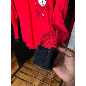 Y2K Mickey Mouse Fairy Grunge Thermal Waffle Knit Henley Red Long Sleeve Top M thumbnail 3