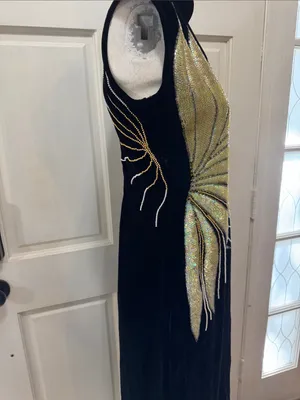 Unbranded Vintage 80s Beaded Soft Velvet Dress, Starburst Sequin Gown thumbnail 9
