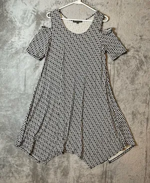 Adrianna Papell‎ Sz Small Cold Shoulder Black White Geometric thumbnail 1