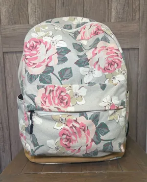 Floral/Gray Canvas Backpack Pink thumbnail 1