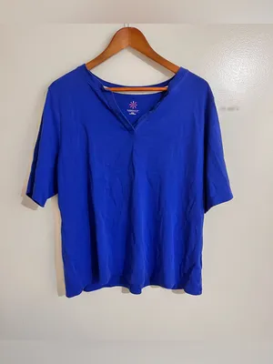 Isaac Mizrahi Live Women Top Plus Size 1X Essentials Pima Cotton Blue T-shirt thumbnail 2