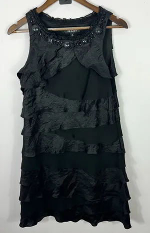 S.L. Fashions‎ Dress 14 Black Tiered Sleeveless Beaded Glam Goth Cocktail Party thumbnail 1
