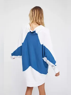 Free People Star Girl Oversized Pullover Sweatshirt XS/S White Blue Star Rare thumbnail 2